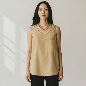 Ralph Lauren Collection Silk Grid Pattern Shell Women Small Medium in Cream Tan